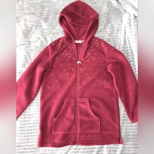 Quacker Factory Rhinestone Full Zip Burgund Silver Trim Velvet Cardigan Small‎